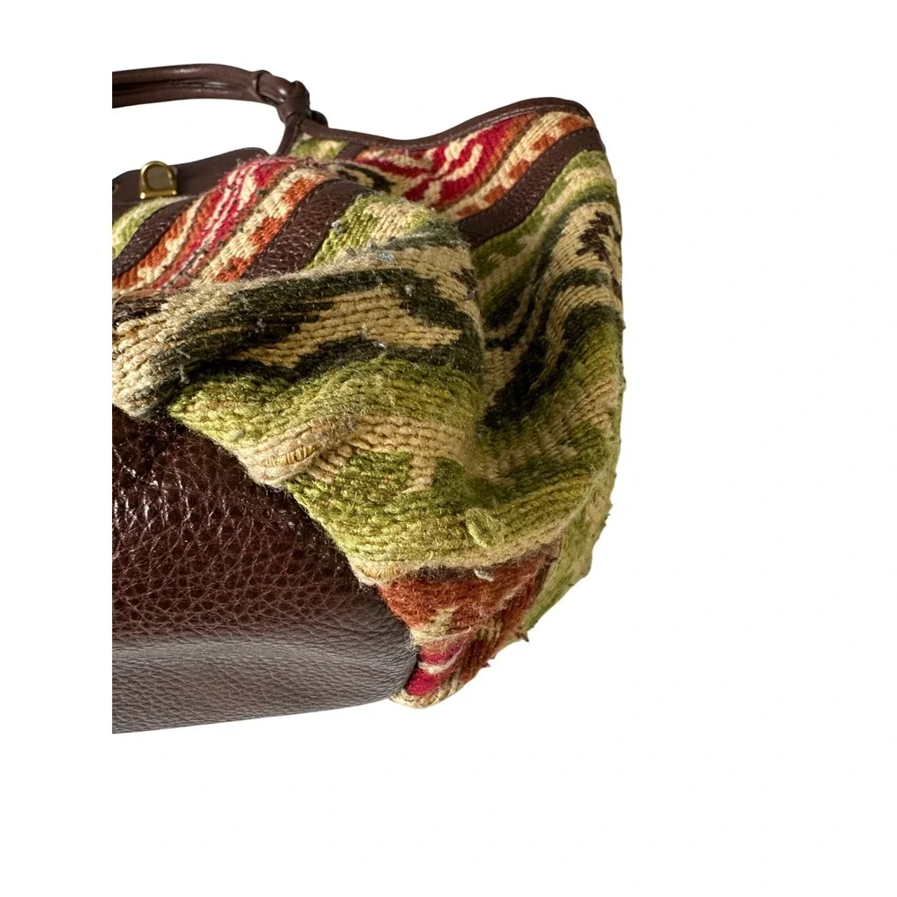 Vintage Lockheart Southwestern Woven Tapestry Leather Trim Hobo Shoulder Bag KC